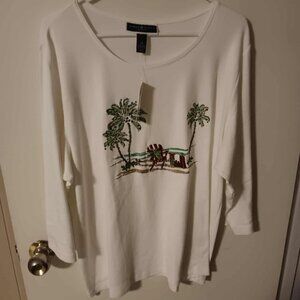 Woman's top 2X Christmas at the beach Karen Scott NWT